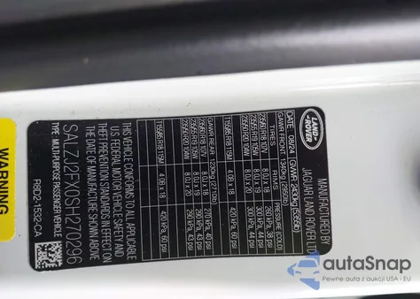 2025 Land Rover Range Rover Evoque Core S z USA, uszkodzony, nr VIN SALZJ2FX0SH270296